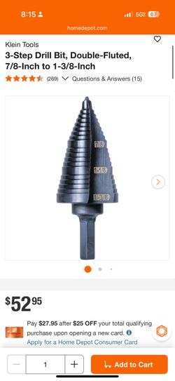 Klein Tools 3-Step Drill Bit, Double-Fluted, 7/8-Inch to 1-3/8-Inch