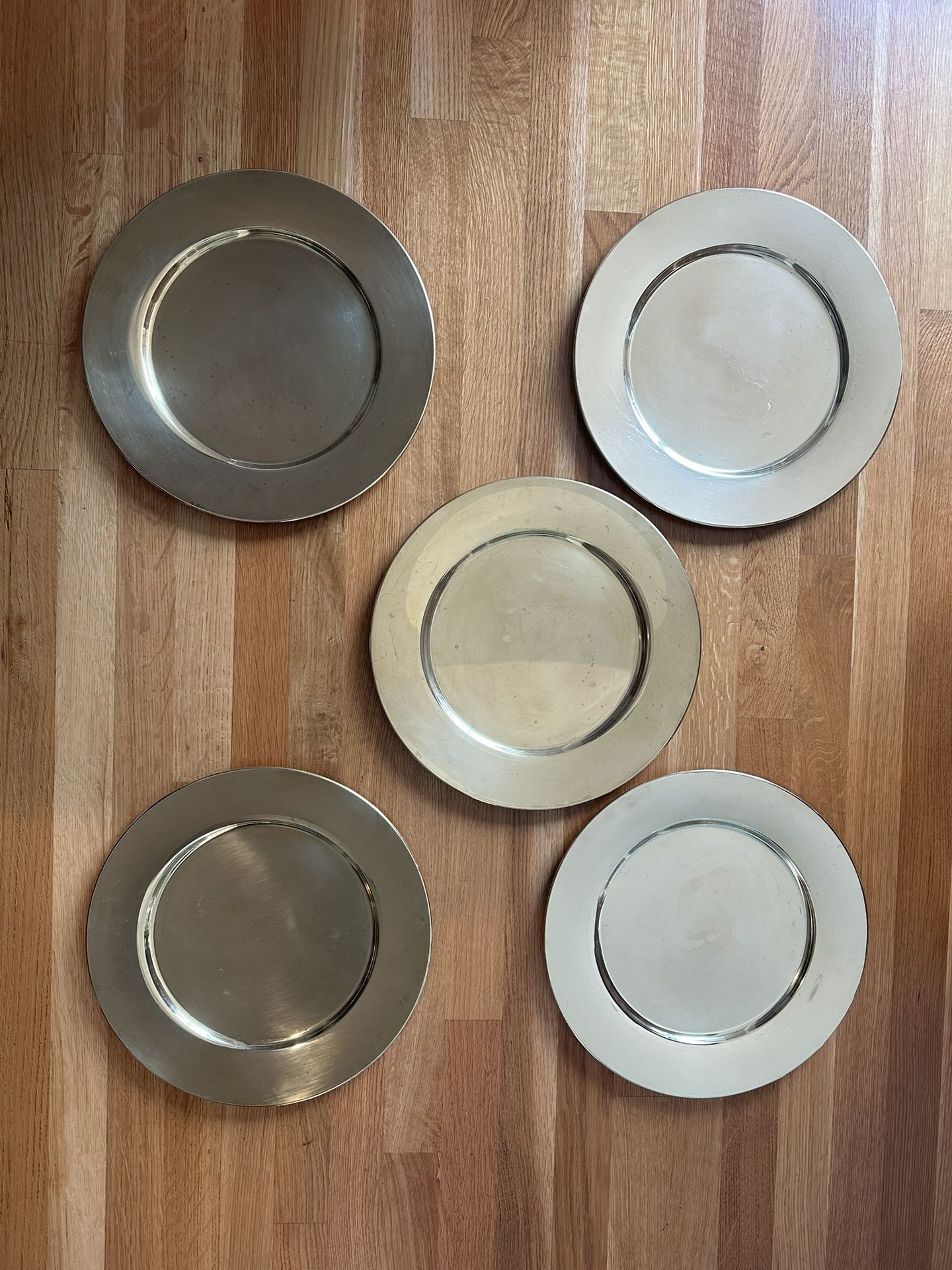Vintage Set of 5 Brass Charger Plates 13” Primitive French Country.