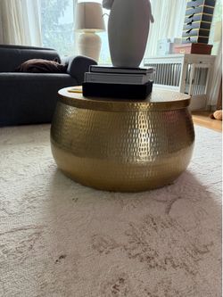 Cala Round Gold Hammered Metal Storage Coffee Table and Side Table