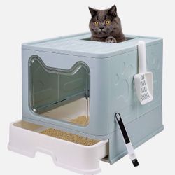 Foldable Cat Litter Box with Lid, Enclosed Cat Potty, Top Entry Anti-Splashing Cat Toilet, Easy to Clean Including Cat Litter Scoop and 2-1 Cleaning B