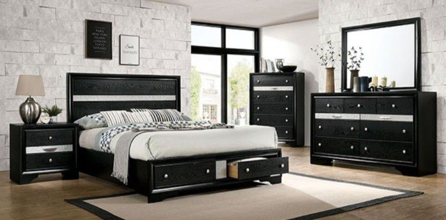 Brand New Black 4pc Queen Bedroom Set (Available In Eastern King)