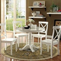 Brand New White Faux Marble 5pc Dining Table Set