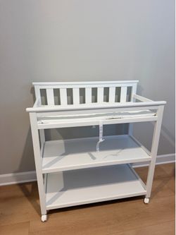 White Wooden Baby Changing Table with Storage – Like New