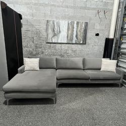 Light Gray Velvet Sectional (Delivery)