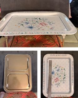 Vintage Floral Folding Bed/Lap Tray – Metal TV Tray