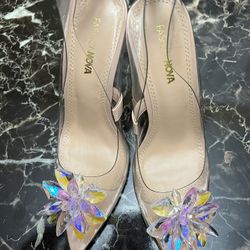 Rhinestone Flower Clear Heels