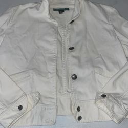 Lauren Ralph Lauren White Cropped Jean Jacket Size Xl  98% Cotton/2% Spandex 