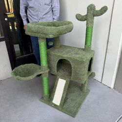 New In Box 43 Inches Tall Adult Cat Tree Kitten Scratching Play Post Scratcher Pet Cactus Green Color Plush Bed Furniture