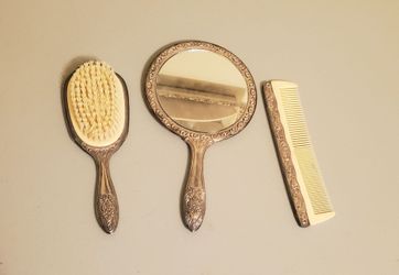 Vintage dresser brush, mirror and comb set