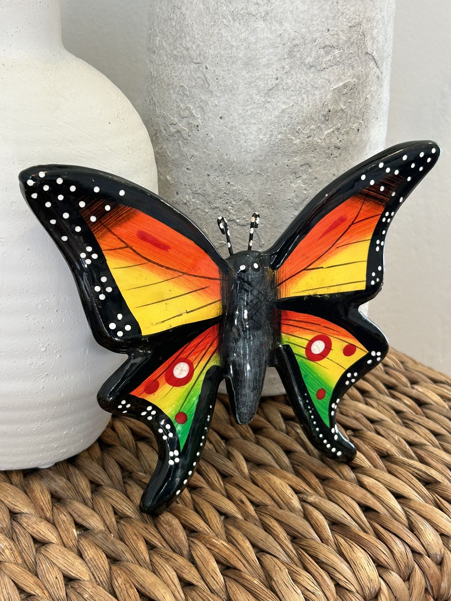 Vintage Talavera Butterfly, Handmade & Hand-Painted Decorative Pottery Insect Wall Hanging Art Collectible Artwork 
