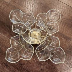  set of vintage Hazel-Atlas glass maple leaf dishes with a lazy Susan serving tray. Rare Find , good condition 