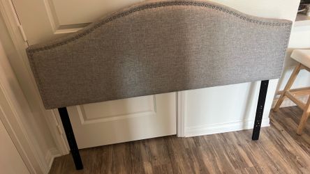 Queen Upholstered Headboard – Gray Fabric w/ Nailhead Trim – 63”