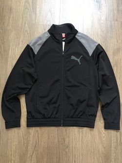 PUMA TRACK JACKET BLACK STEEL GREY MENS SIZE SMALL