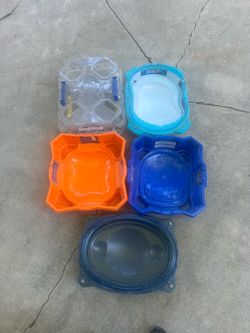Five Beyblade stadiums