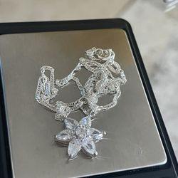 Sterling Silver CZ Flower Necklace 