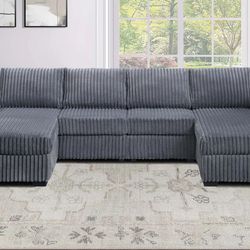 Brand New Grey Corduroy Sectional Sofa