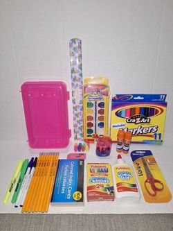 School box with school supplies