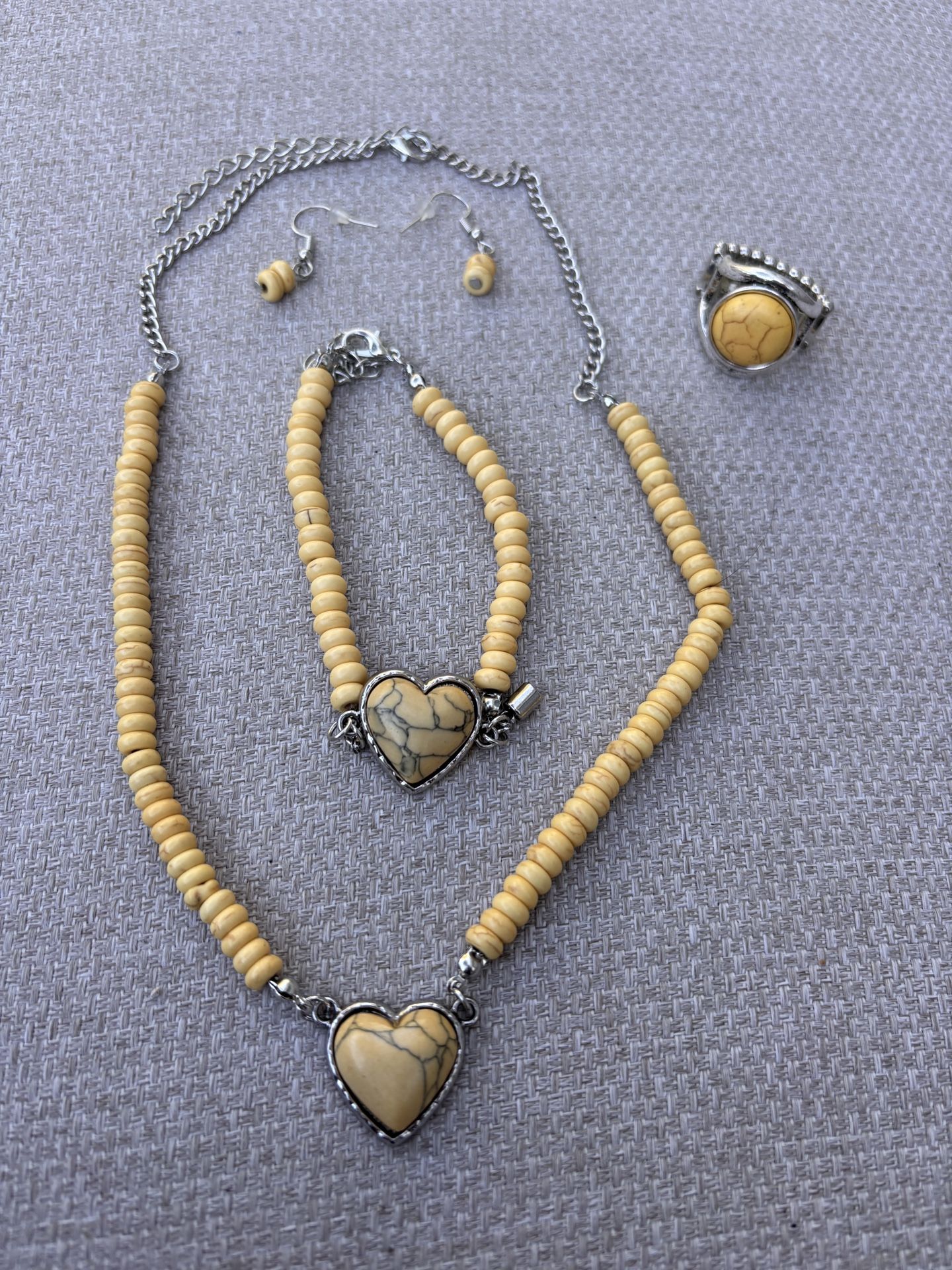 Yellow Stone Heart Pendant set matching earrings, bracelet, and ring