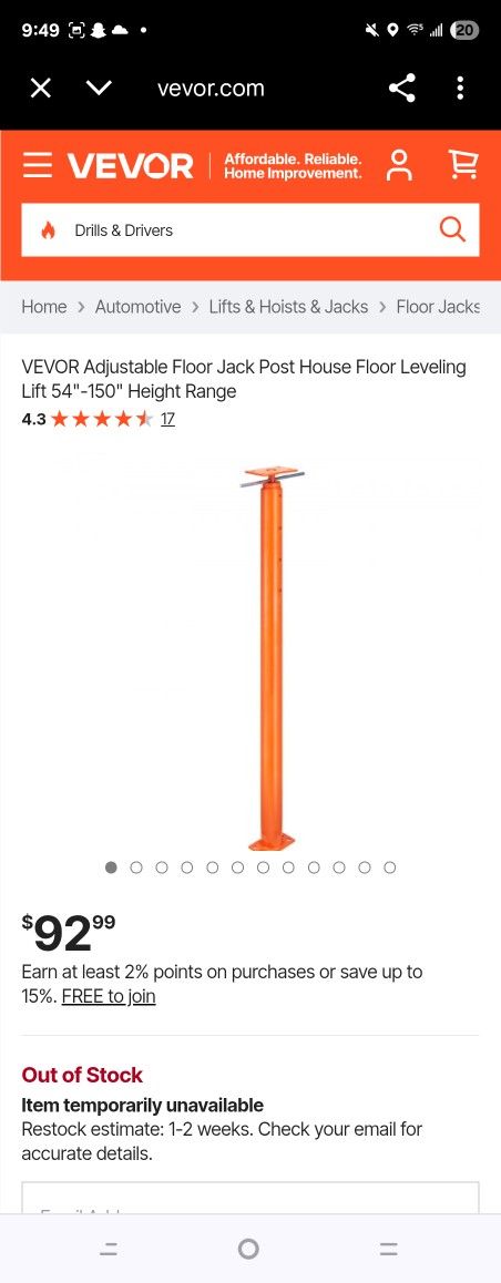 Heavy-Duty Adjustable Floor Jack Post - 54" To 150" Height Range, 11,200 Lb Capacity