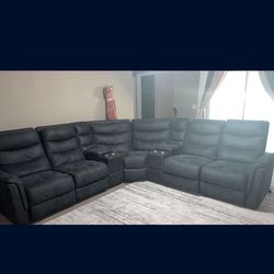Navy Blue Reclining Sectional
