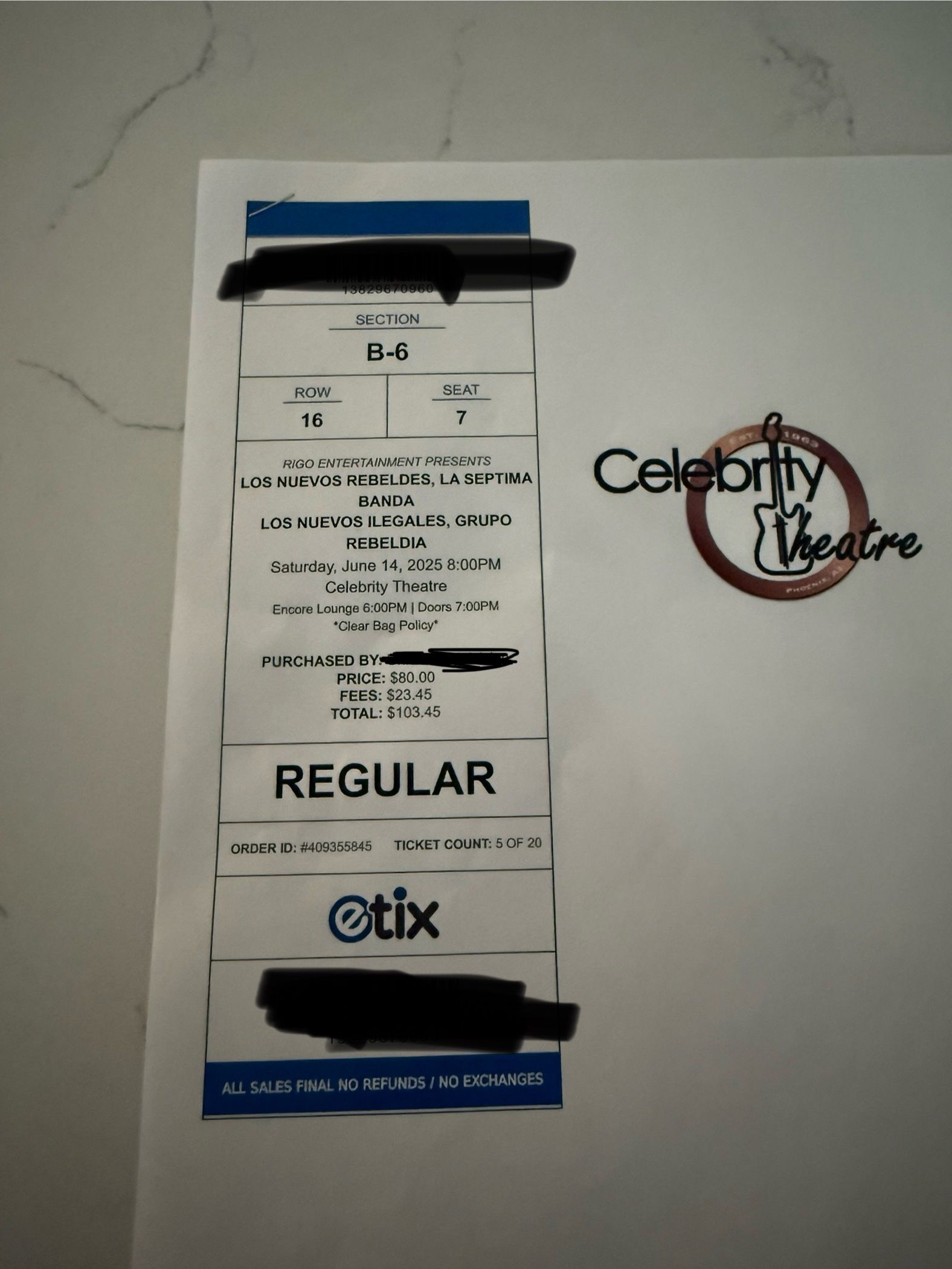 2 tickets for La Septima Banda