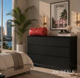 6 Drawer Dresser for Bedroom, Double Chest of Drawers,  with Deep Drawers for Living Room,Black I-17