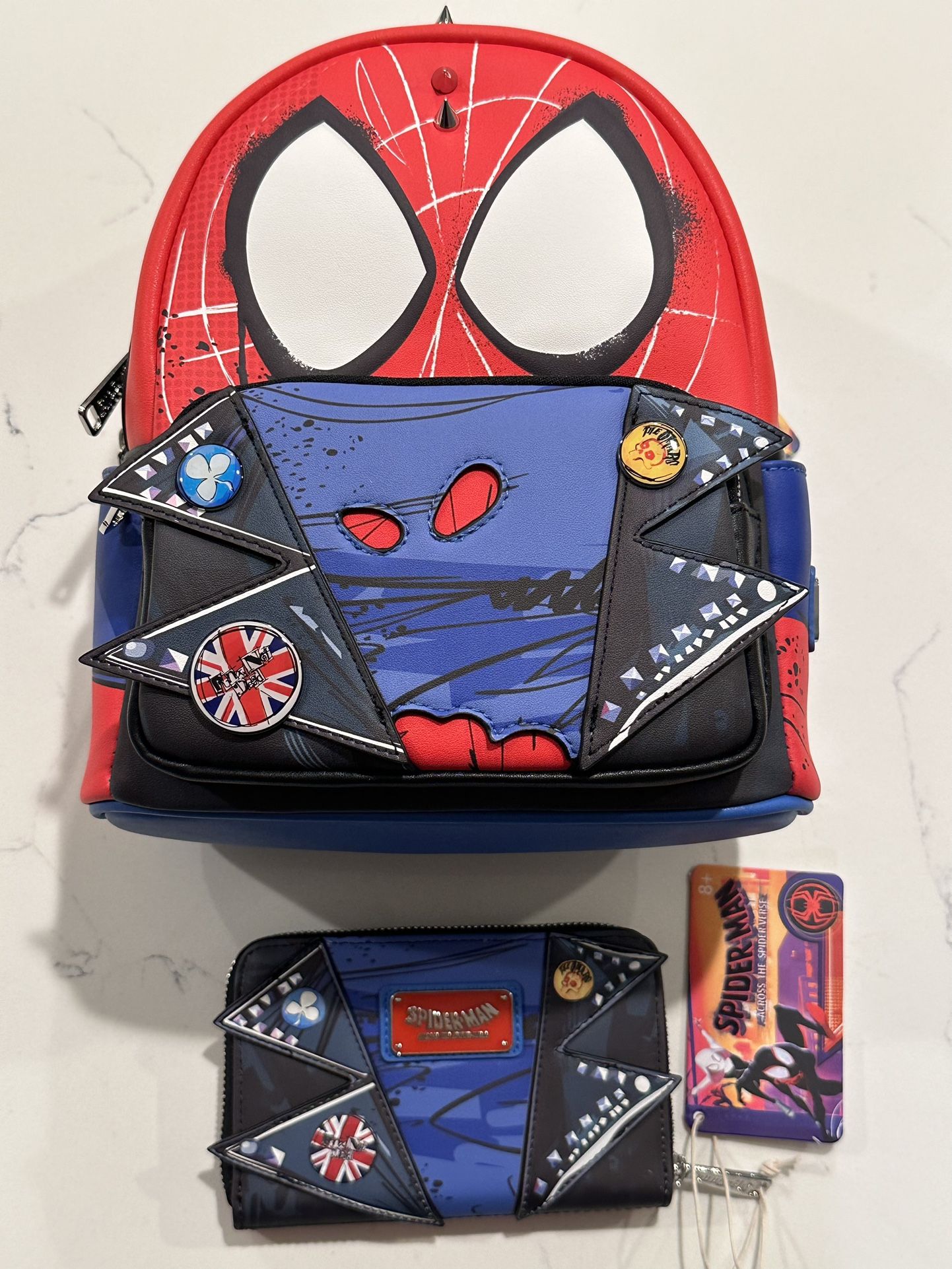 SPIDER-PUNK Marvel Loungefly Mini Backpack and Wallet Set BNWT Spiderman
