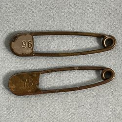 Antique Horse Blanket, Giant Safety Pin 5”  One Has A Number (79) The Other Has #96 