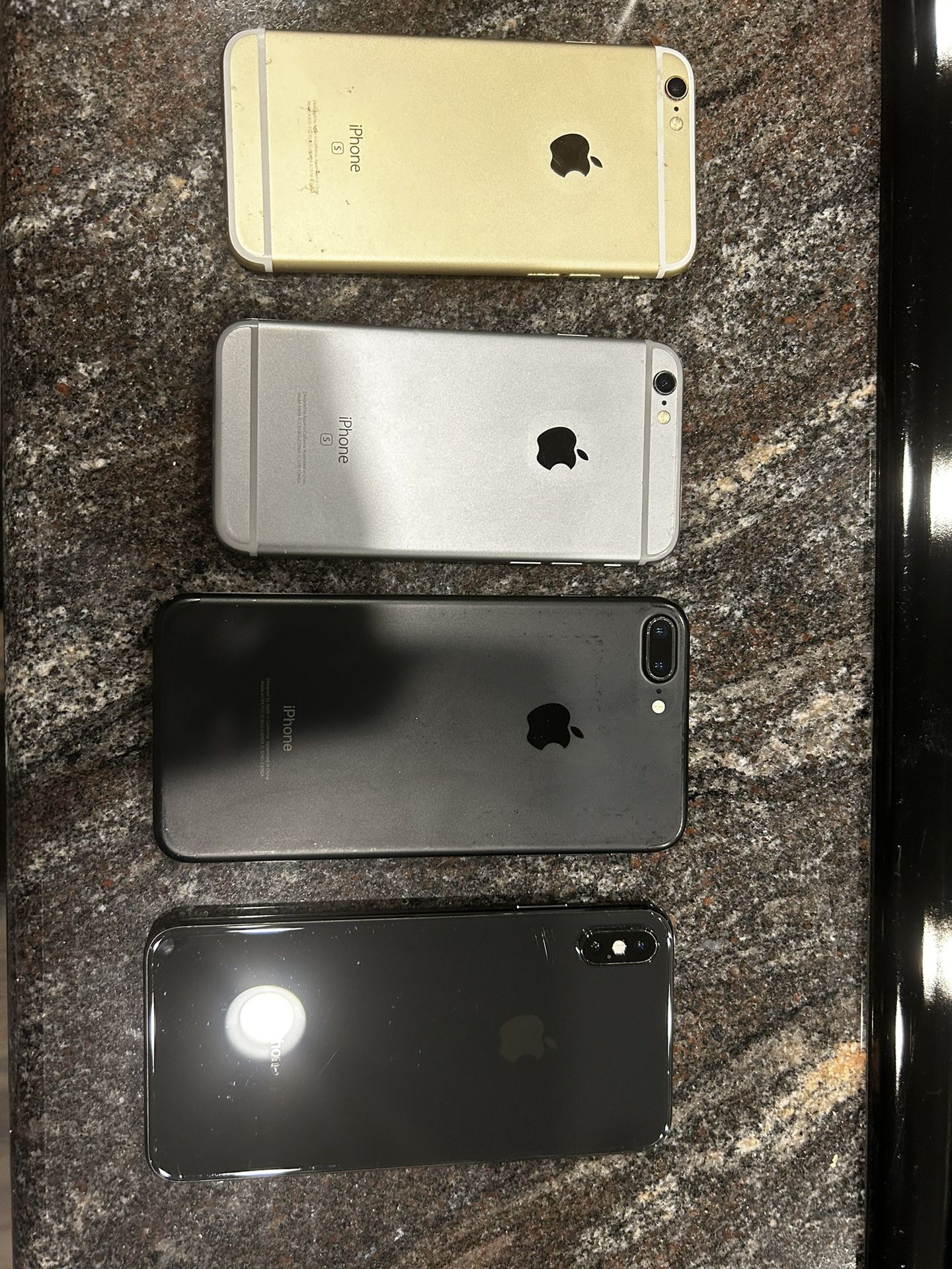iPhone 6s Gold, 6s Silver, 7 black, X Black
