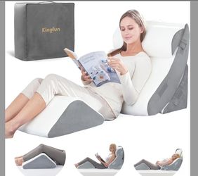 Kingfun 4PCS Orthopedic Bed Wedge Pillow Set for Sleeping, Post Surgery Memory Foam Support Pillows for Back, Neck and Leg Pain Relief, Adjustable Tri