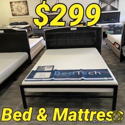 Queen Bed Frame And Gel Memory Foam Mattress 