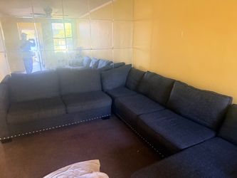 Dark Gray Fabric Sectional Sofa with Nailhead Trim