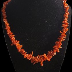 Vintage 1940s-50s Strung BRANCH CORAL Necklace Brass Clasp 17" L