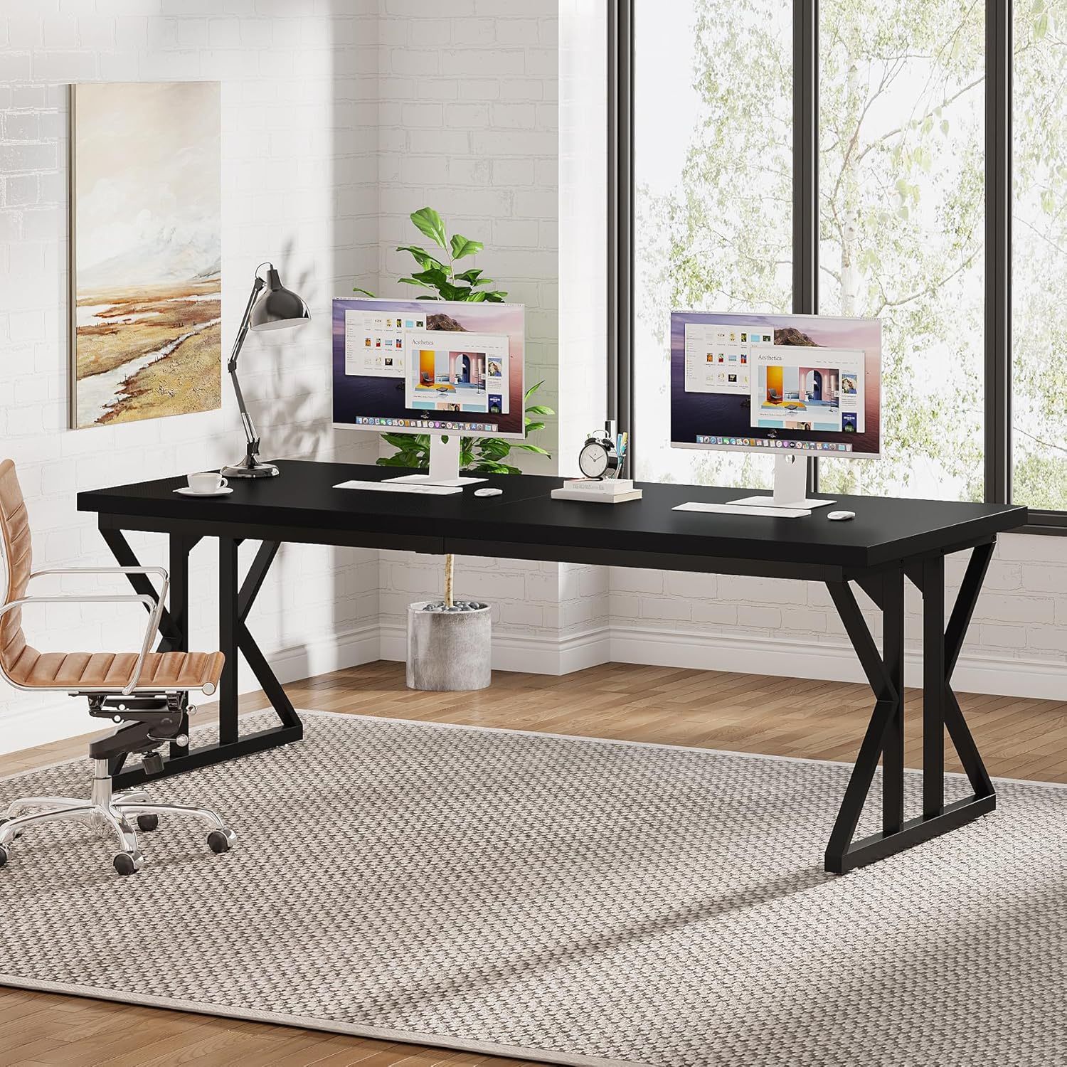 Tribesigns 78.7-Inch Large Computer Office Desk Workstation,Modern Simple Style Laptop Desk Study Table Business Furniture Black