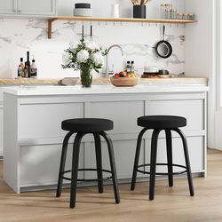 24-inch counter height swivel bar stools, set of 2 360° Swivel | Upholstered Seat | Solid Wood Legs | Backless Design | Mid-Century Modern