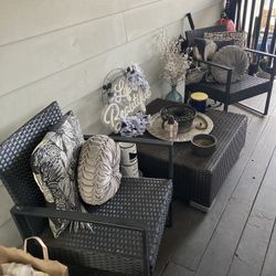 Wicker Set Large Ottoman Table 
