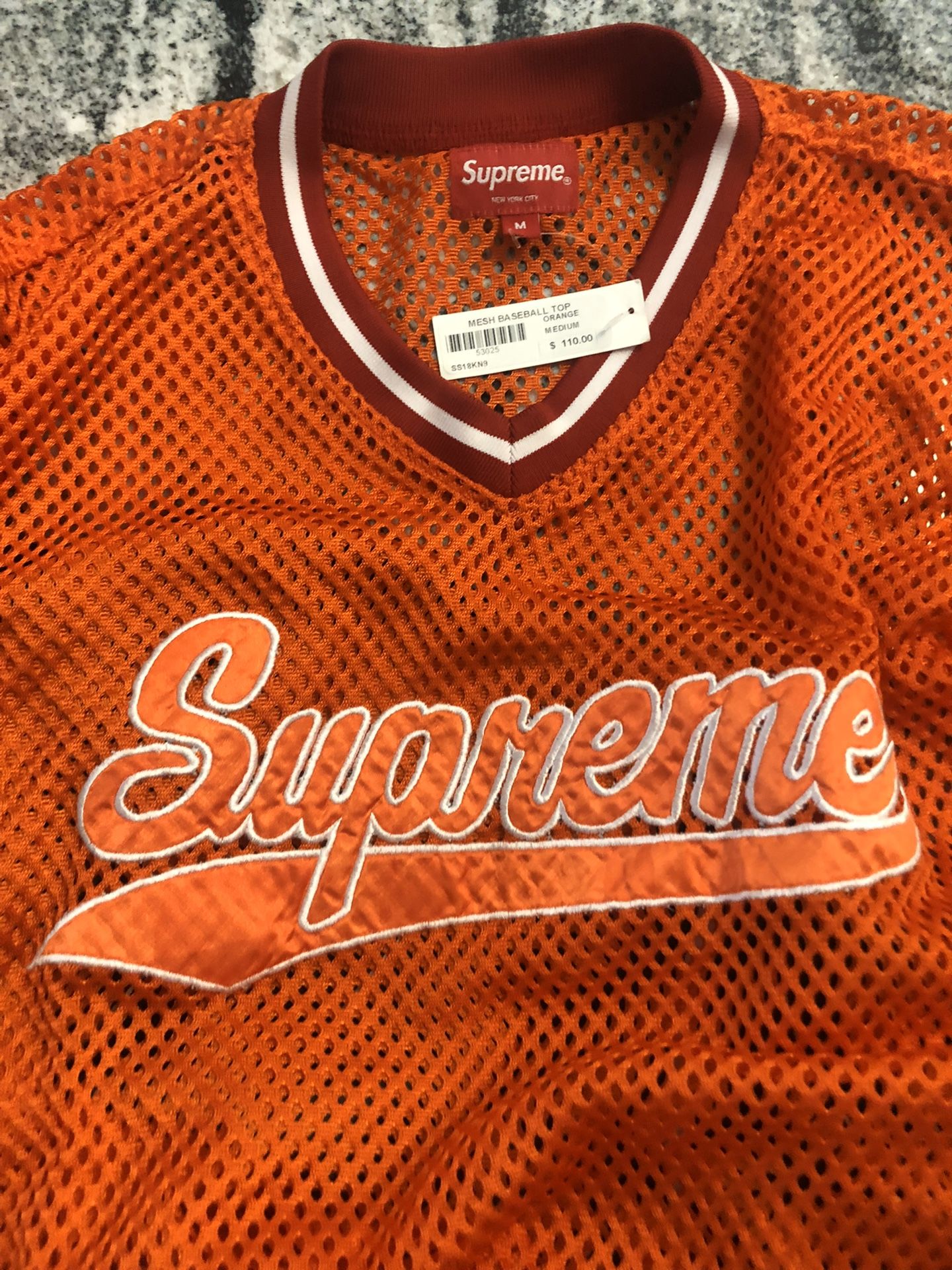 Supreme mesh baseball jersey orange size medium brand new with tags