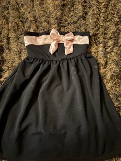 Girls Black Strapless Mini Dress with Pink Bow