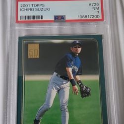 2001 TOPPS #726 ICHIRO SUZUKI ROOKIE CARD, PSA 7 NM