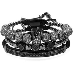 Imperial Crown King Mens Bracelet Pave CZ Gold Bracelets for Men Luxury Charms