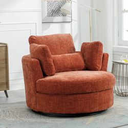 42 Inch Swivel Accent Barrel Chair, Half Swivel Sofa with 3 Pillows, 360 Degree Swivel Round Sofa, Modern Oversized Arm Chair, Cozy Club Chair for Bed