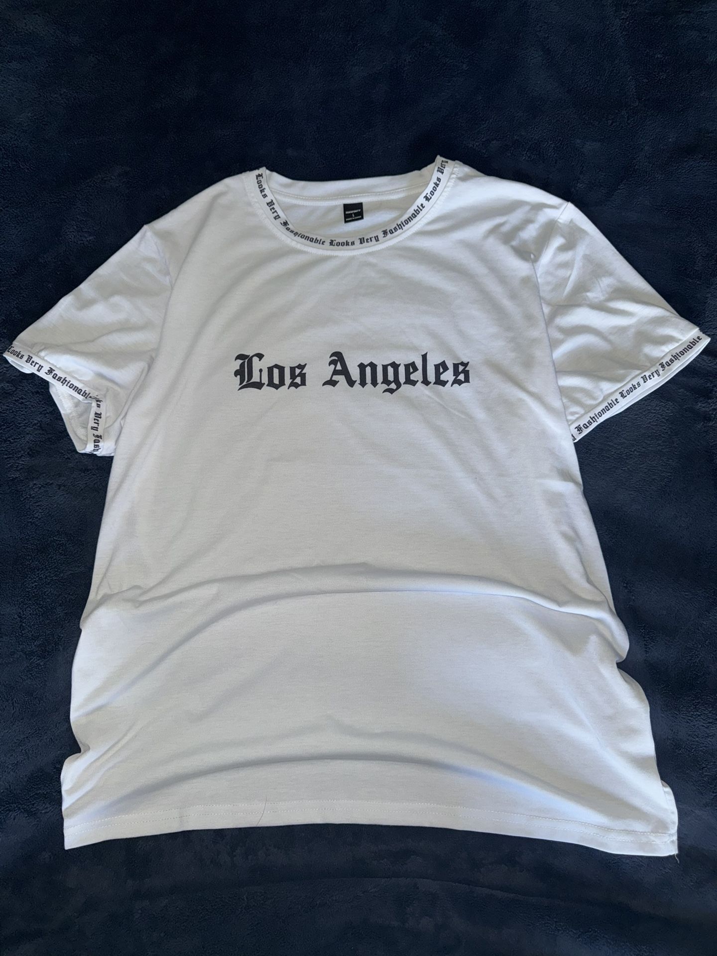 White and black Los Angeles newspaper style tee