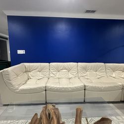 Cream Italian Leather “L” Shaped Timeless Couch 