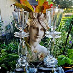 Vintage Steuben Double Disk Crystal Glass Candlesticks 15" Tall 