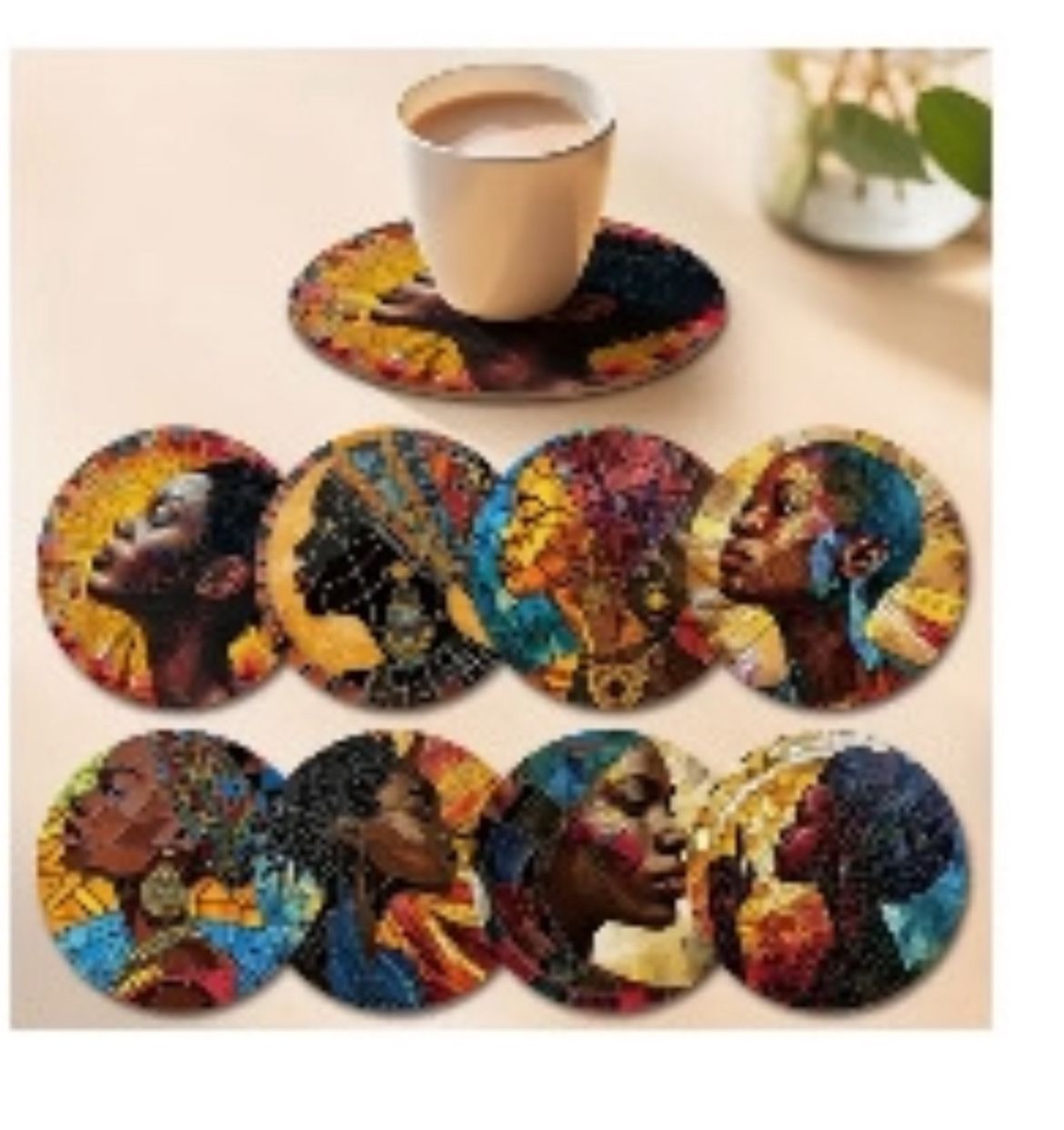 African 8 Pc Coaster Set New