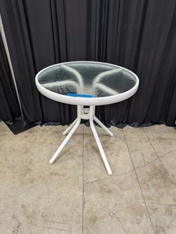 White Metal Frame Round End Table with Glass Top