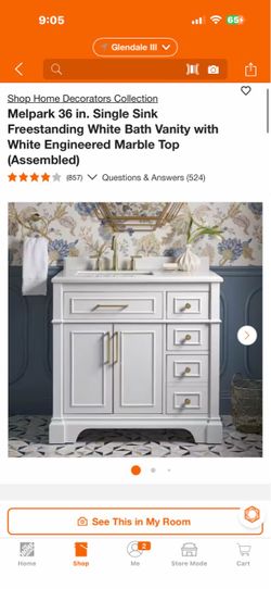 Shop Home Decorators Collection Melpark 36 in. Single Sink Freestanding White Bath Vanity with White Engineered Marble Top (Assembled) (857)