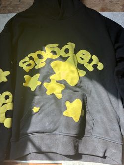 Sp5der Black Hoodie Yellow Graphic