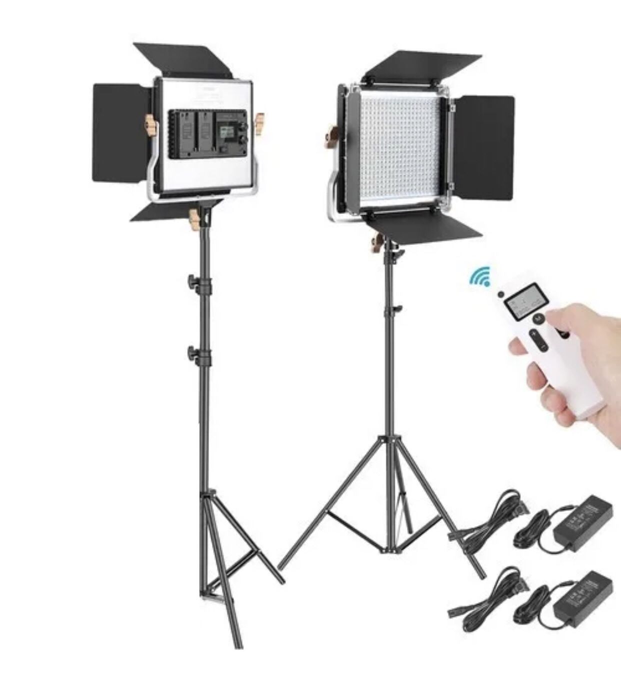 NEW! Neewer Advanced 2.4 GHz 480 Bi-Color LED Video 2-Light KIT With Diffusers, Stands, & Remote