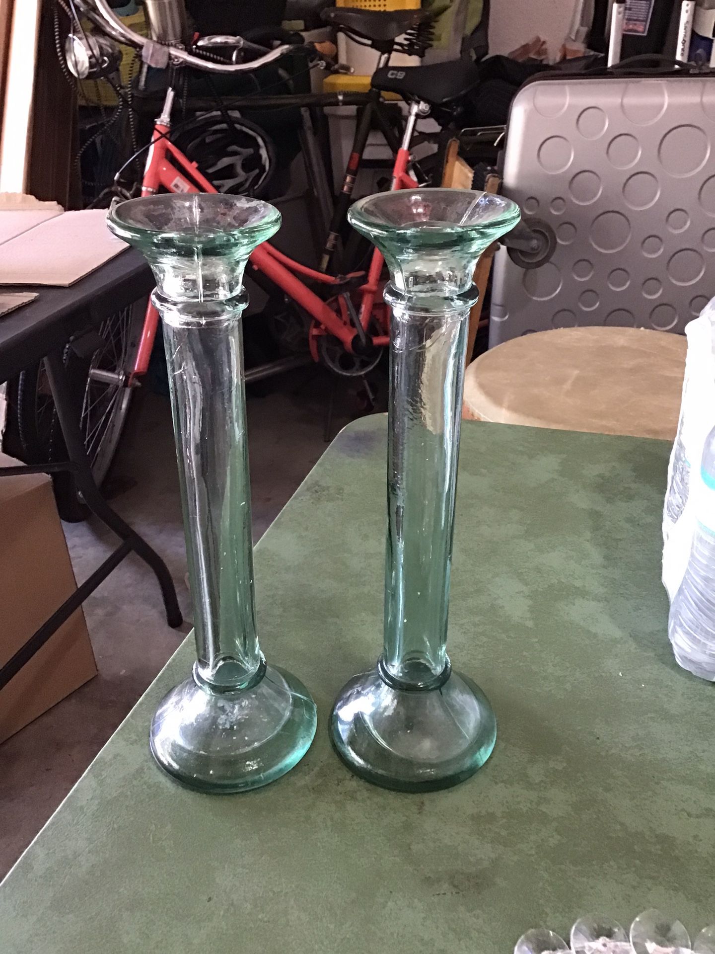 Lite Green Glass Candles.  17 Inches